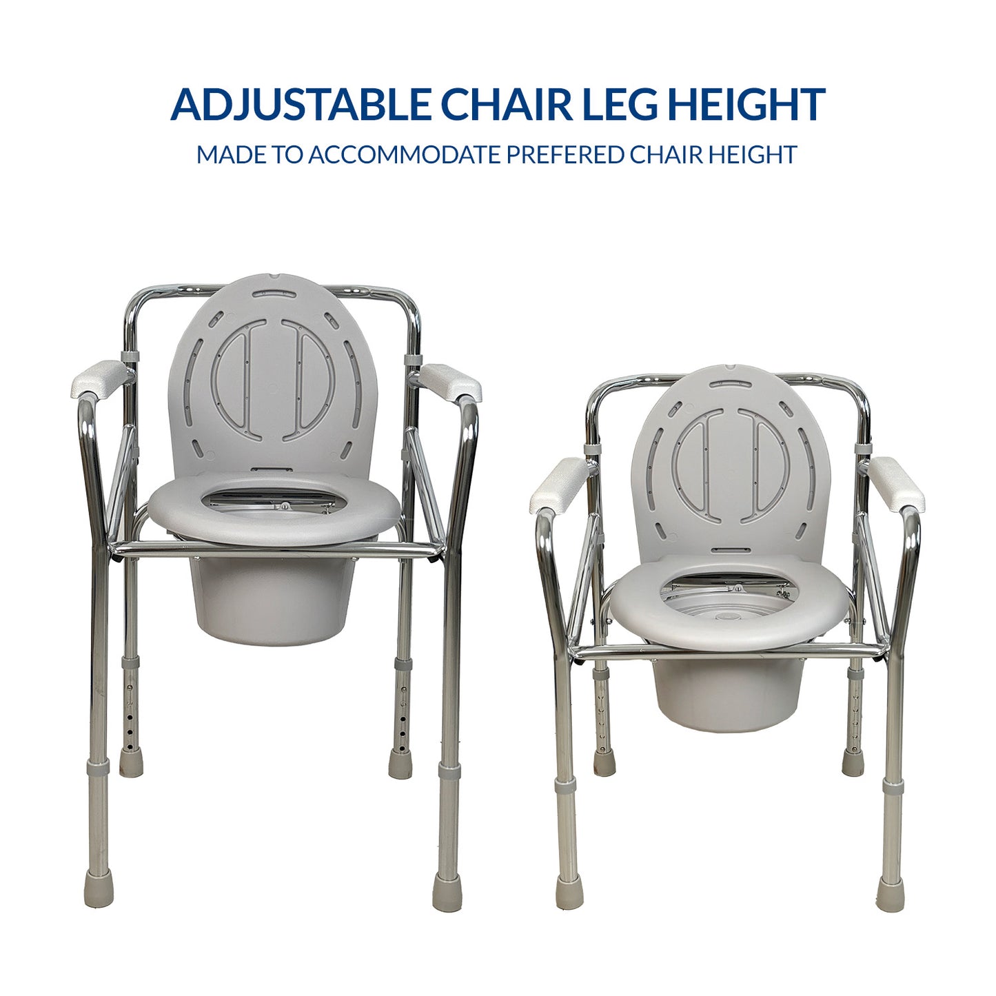 iCare MC52 Folding Steel Commode Chair, Adjustable Leg Height, Easy to Assemble, Foldable Frame