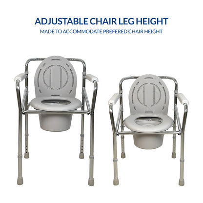 iCare MC52 Folding Steel Commode Chair, Adjustable Leg Height, Easy to Assemble, Foldable Frame