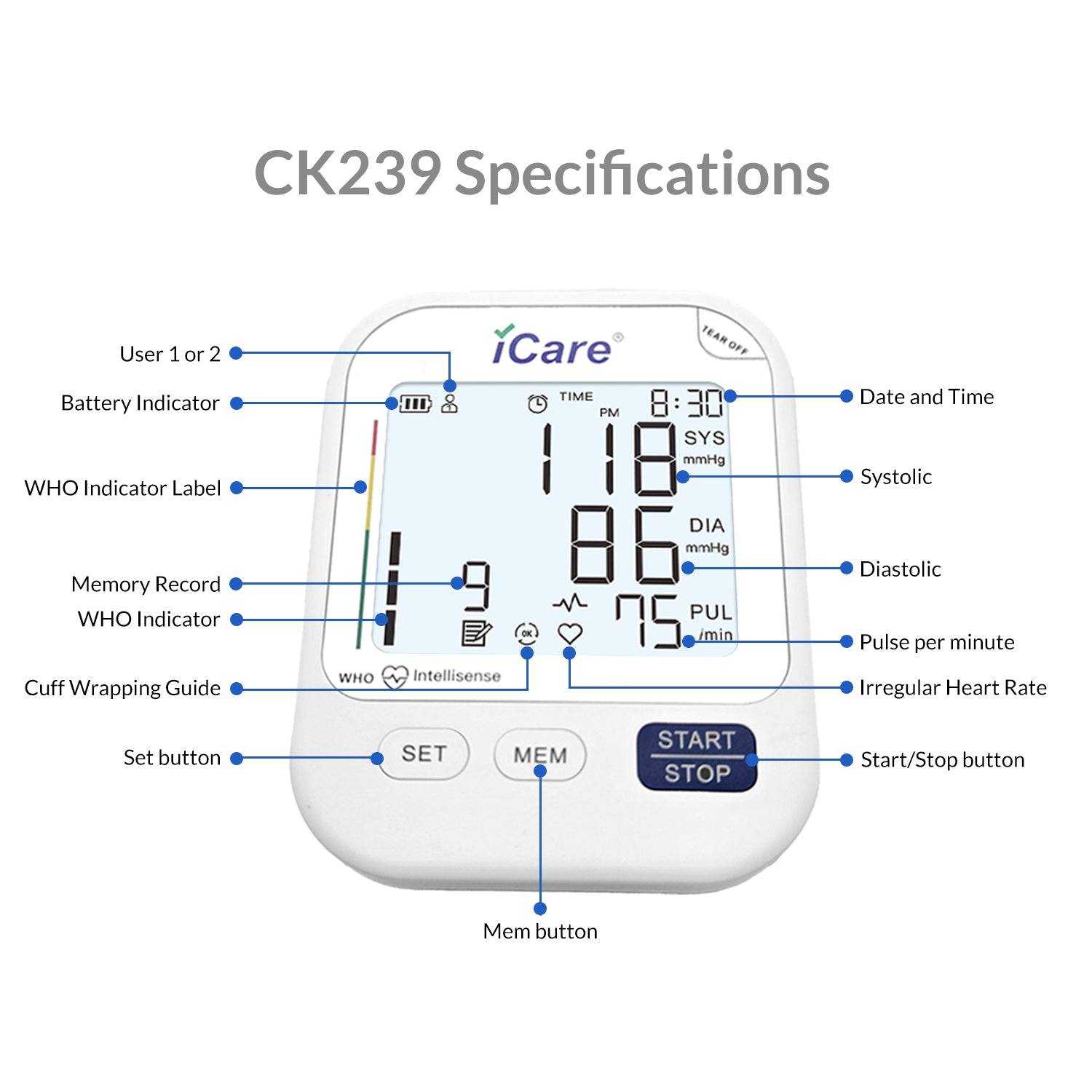 iCare® CK239 USB Powered Automatic Digital Blood Pressure Monitor with  Large Screen