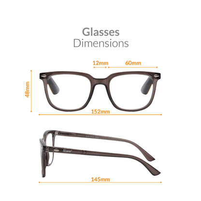 iCare RA301 Shiny Grey Square Reading Glasses PC Frame, PC Temples and Grade A AC Lenses