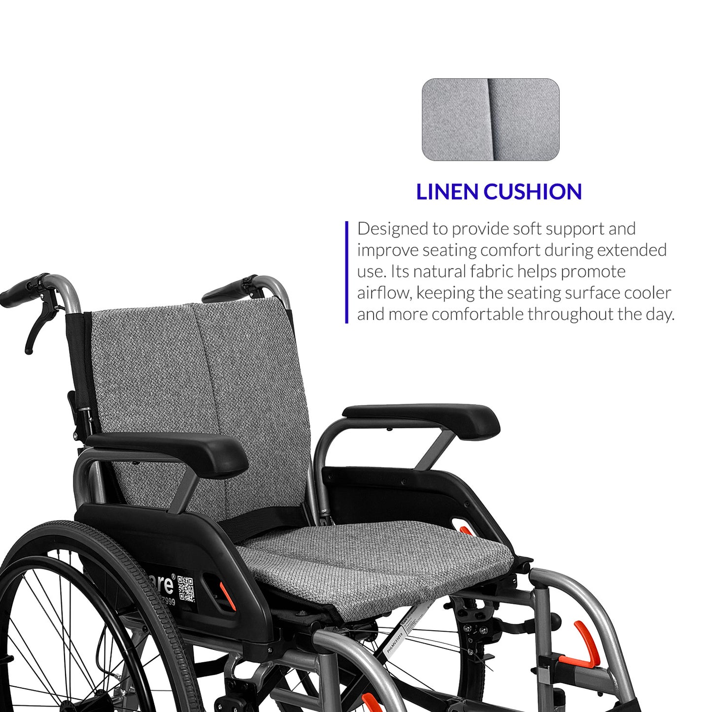 iCare MV31 Self-Propelled Aluminum Manual Wheelchair, Super Lightweight, Compact, w/ Flip-up Armrest