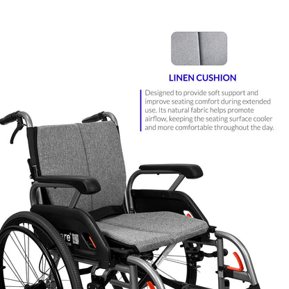 iCare MV31 Self-Propelled Aluminum Manual Wheelchair, Super Lightweight, Compact, w/ Flip-up Armrest