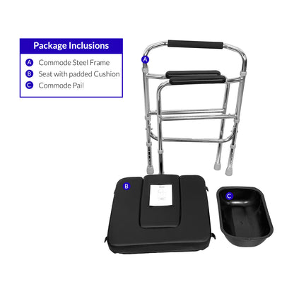 iCare MC51 Steel Commode Chair, Adopt HPCC Steel Plating, 5 Levels Height Adjustment, Folding Frame 8kg