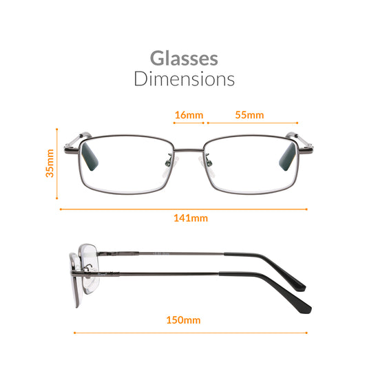 iCare RA101 Gun Color(Shiny Warm Gray + Black) Rectangular Glasses Metal Frame, Memory Titanium Temples and CR39 HD Reading Lenses with Acetate Tips