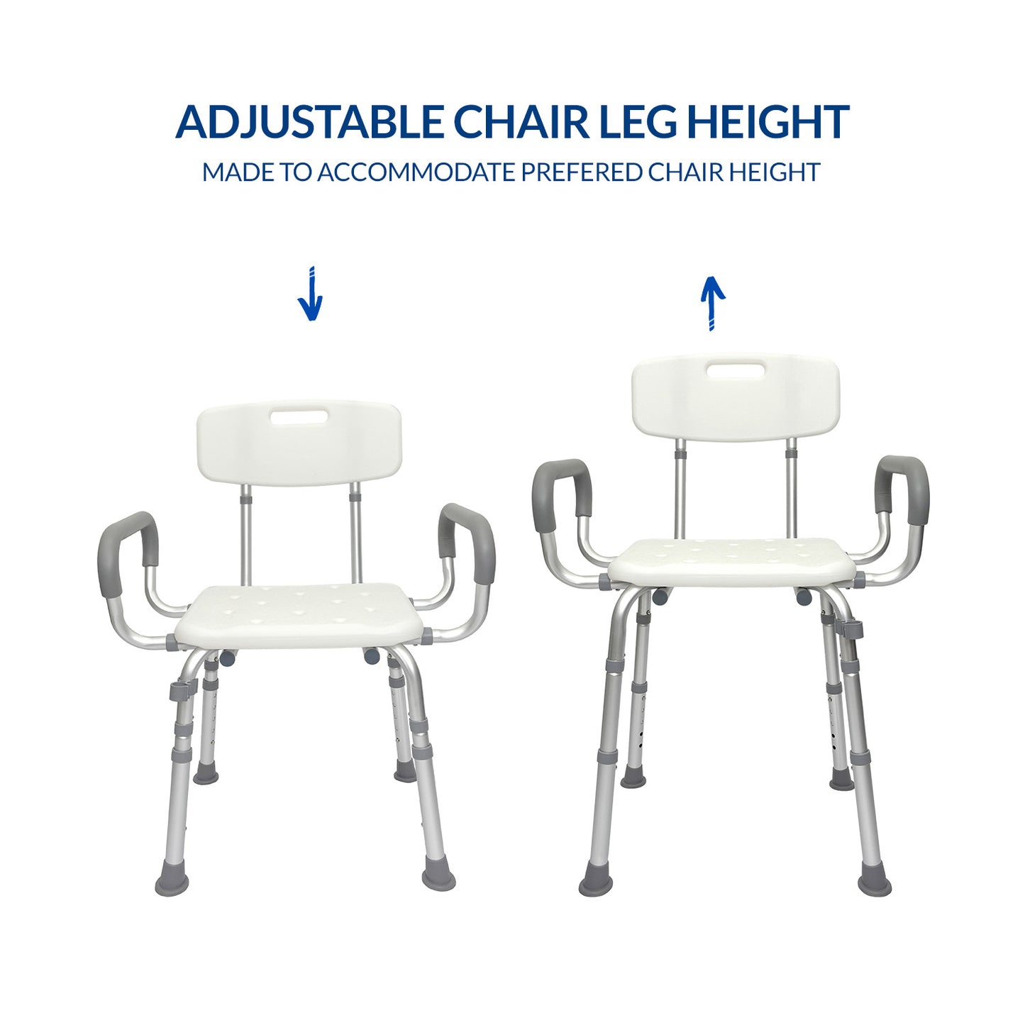 iCare SC210 Aluminum Shower Chair with Armrests Adjustable Height Non-Slip Rubber Feet for Bathing Support