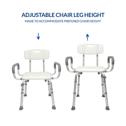 iCare SC210 Aluminum Shower Chair with Armrests Adjustable Height Non-Slip Rubber Feet for Bathing Support