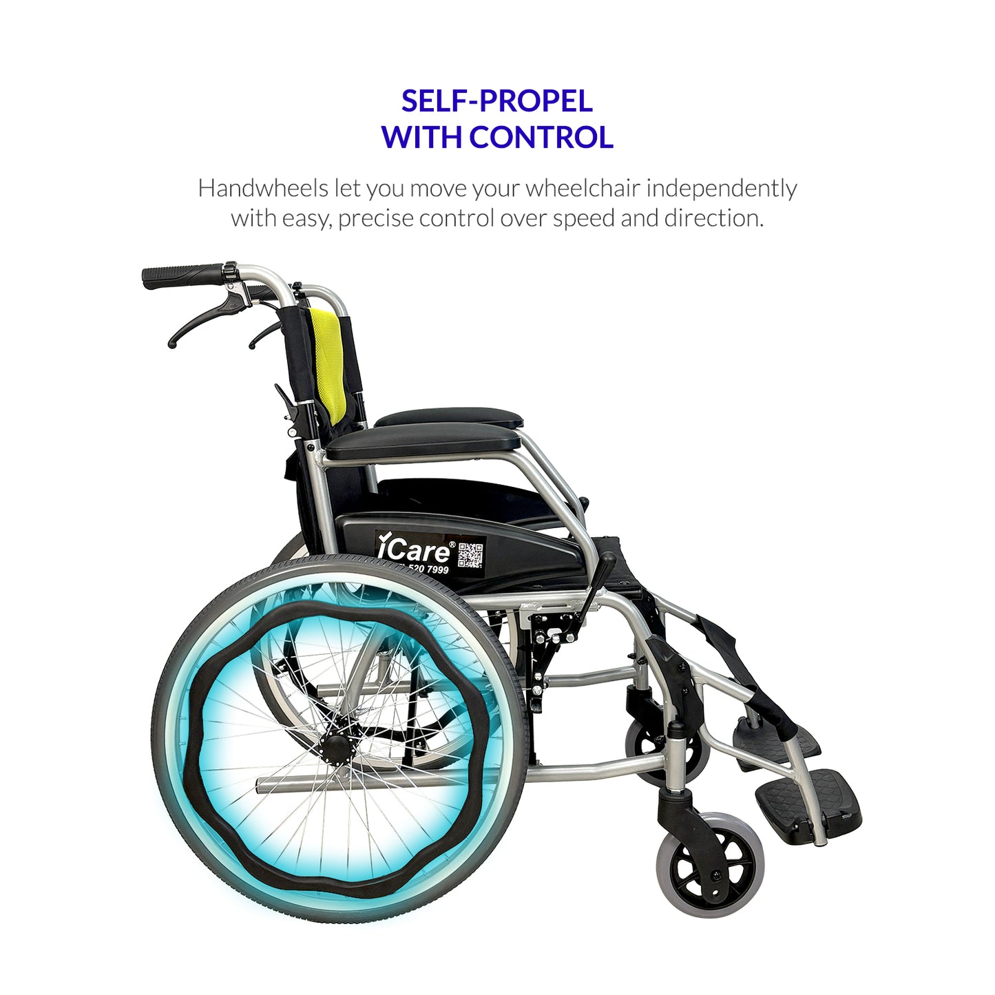 iCare MV21 Self-Propelled Aluminum Manual Wheelchair, Super Lightweight, Foldable & Compact - Easy to Transport