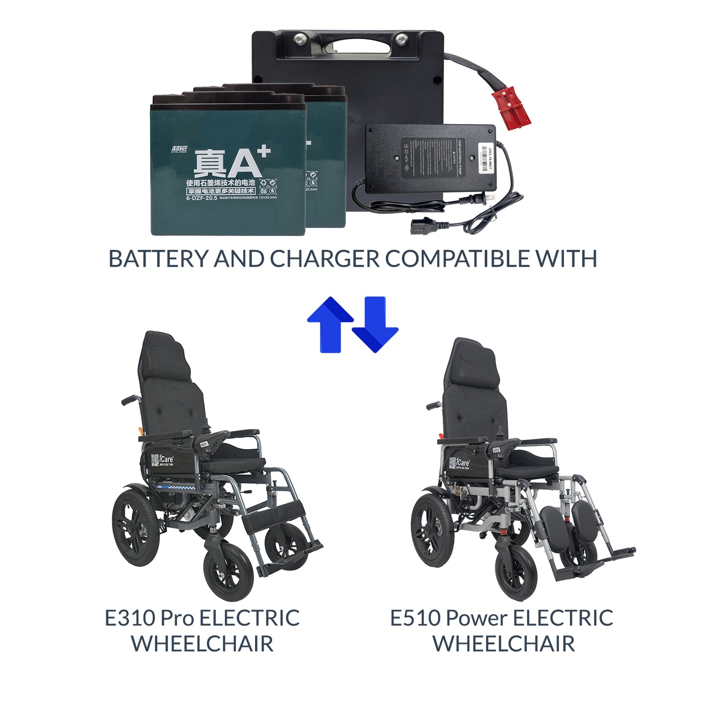 iCare 24V 20AH CHILWEE Lead Acid Battery and Charger for E310 Pro and 510 Power Electric Wheelchair