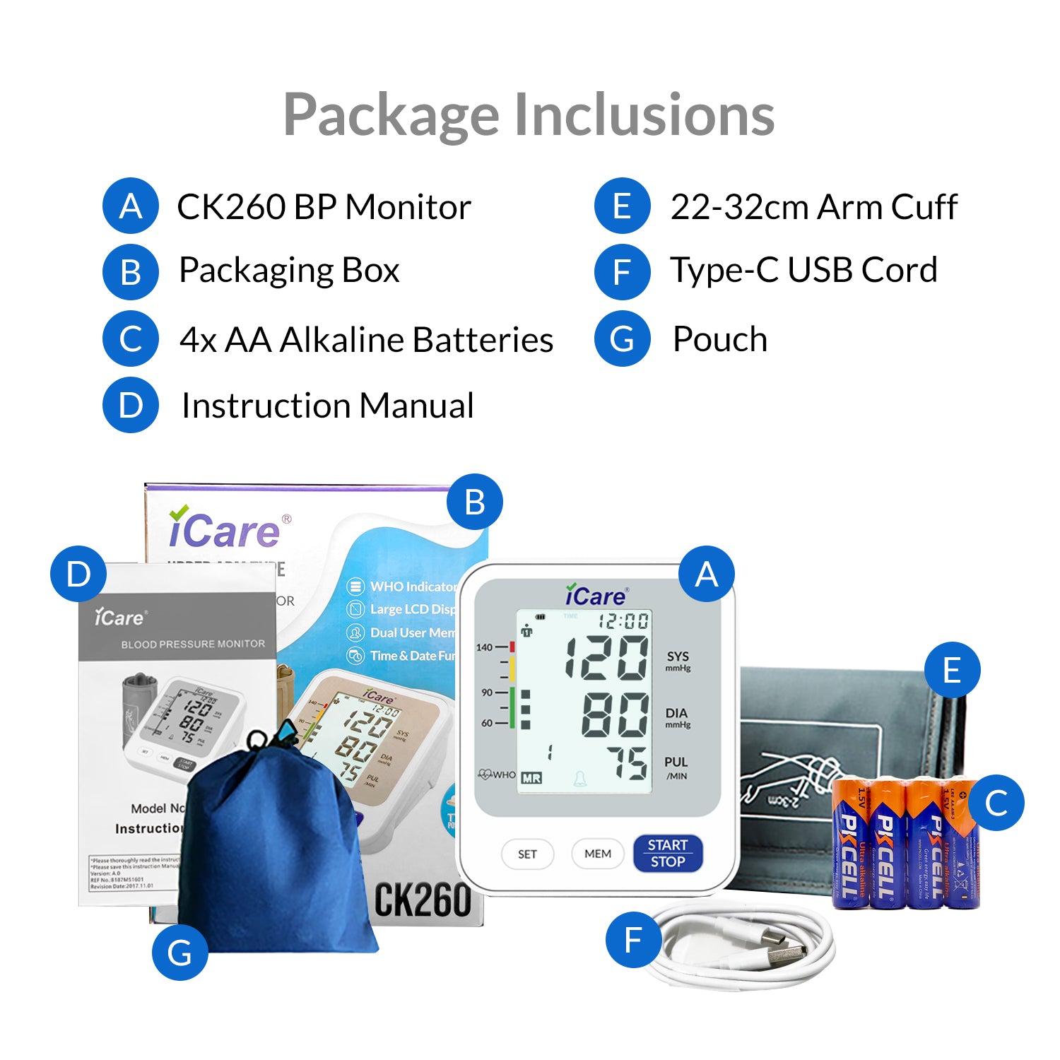 iCare CK260 USB Powered Automatic Digital Blood Pressure Monitor, Small 22-32cm Arm Cuff