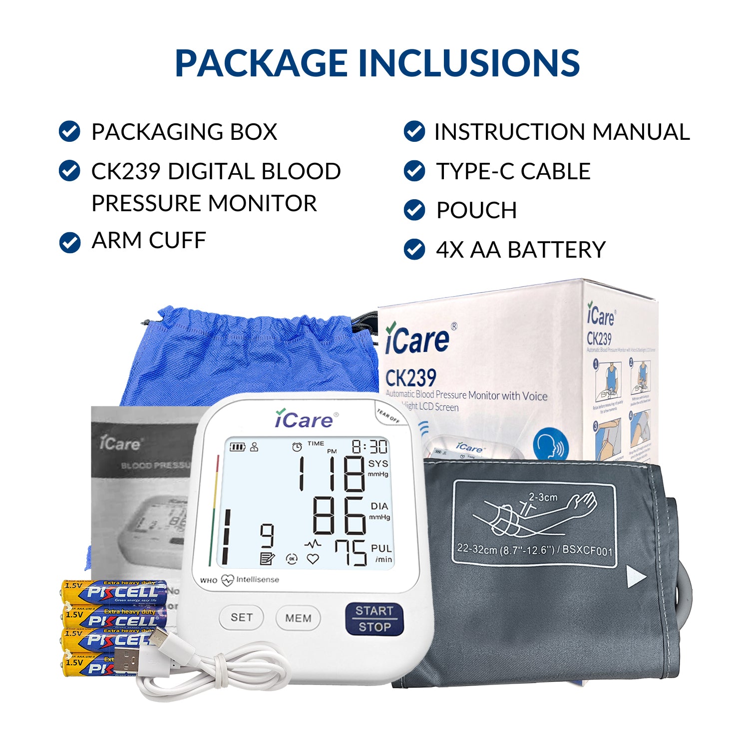 iCare® CK239 USB Powered Automatic Digital Blood Pressure Monitor with  Large Screen