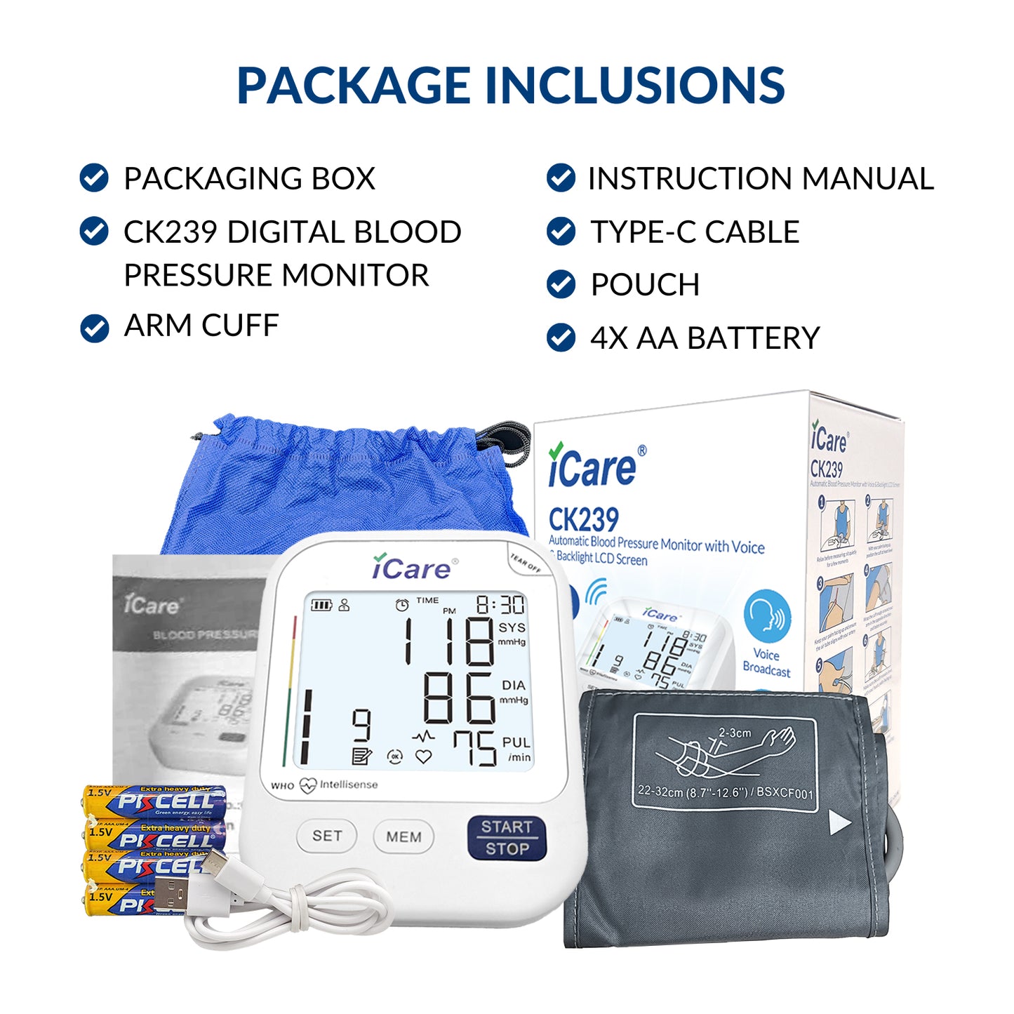 iCare® CK239 USB Powered Automatic Digital Blood Pressure Monitor with  Large Screen