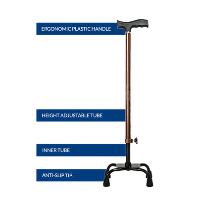 iCare® WS010 QuadPro with 4 Legs, Height Adjustable Tube, Ergonomic Handle and Anti-Slip Tips for Disabled and Elderly.