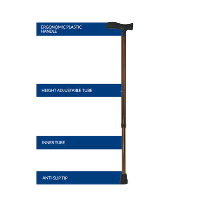 iCare® WS005 CaneMax Walking Stick with Height Adjustable Tube, Ergonomic Handle and Extra Corrosion Protection for Disabled and Elderly.