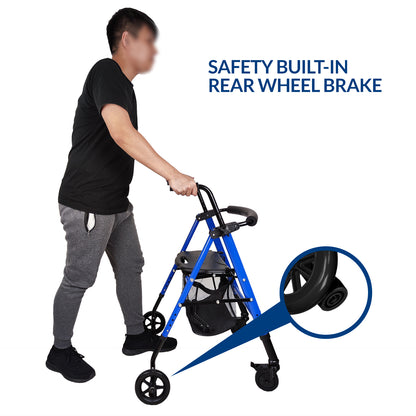 iCare® RL110 StrollMate 4 Wheel Rollator with Built in Seat, Height Adjustable Handlebar and Tubes, and Built-in Brakes for Disability, Injury Support and Elderly