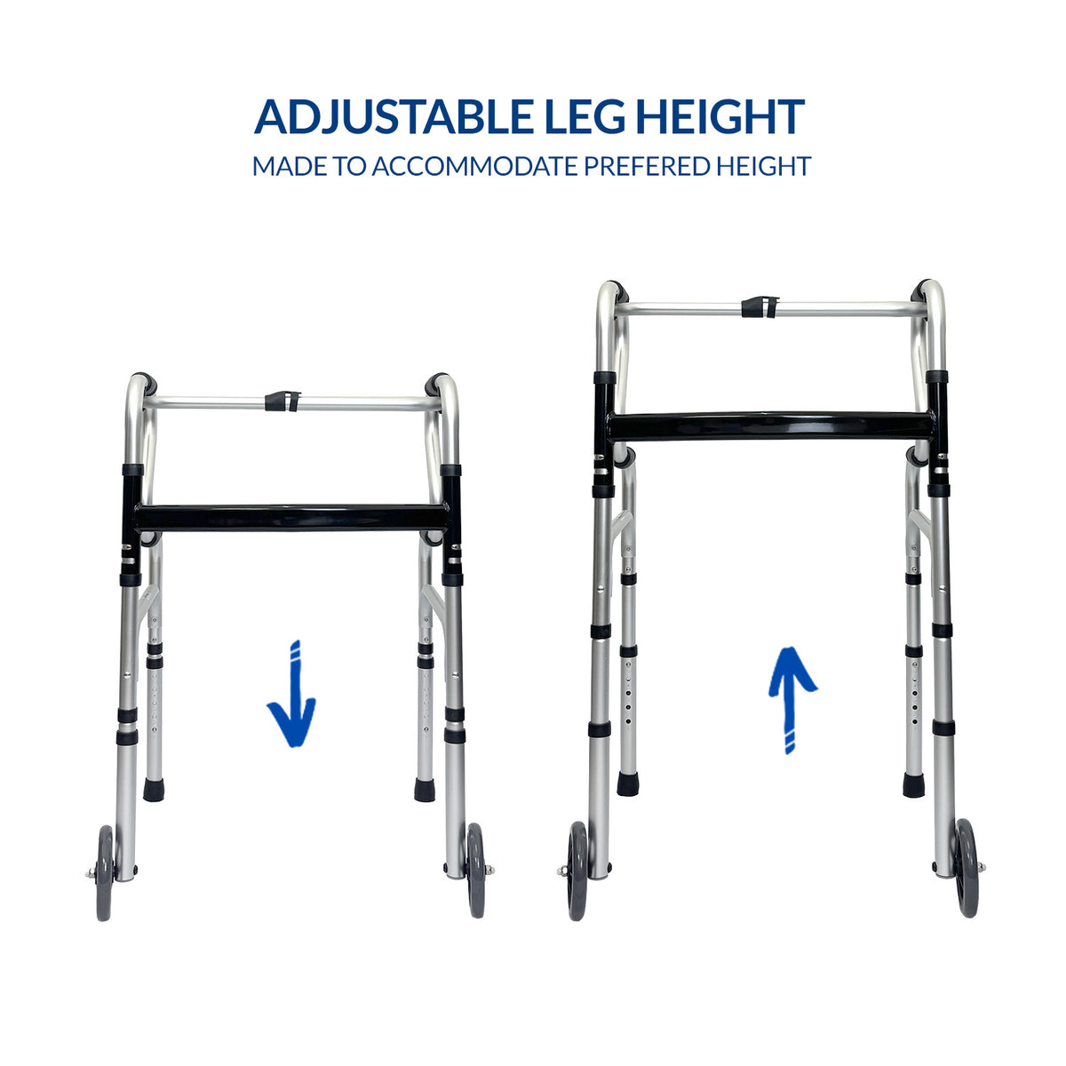 iCare AW112 Aluminum Folding Walker with back handles and wheels for mobility and support