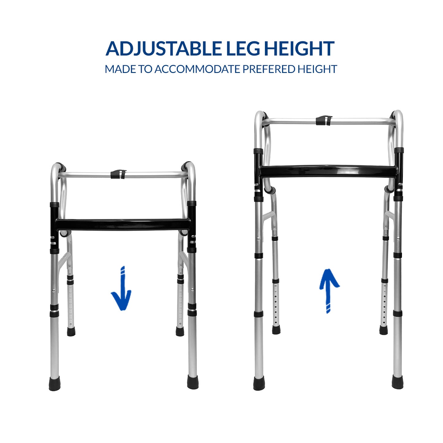 iCare AW111 Lightweight Aluminum Folding Walker with Adjustable Legs, Reciprocal Function and Anti-slip tips for stability and support