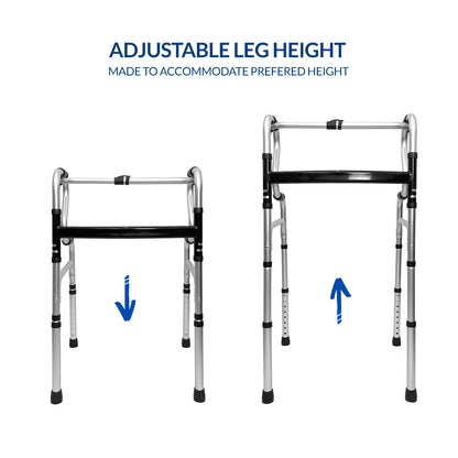 iCare AW111 Lightweight Aluminum Folding Walker with Adjustable Legs, Reciprocal Function and Anti-slip tips for stability and support