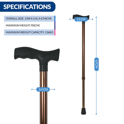 iCare® WS005 CaneMax Walking Stick with Height Adjustable Tube, Ergonomic Handle and Extra Corrosion Protection for Disabled and Elderly.