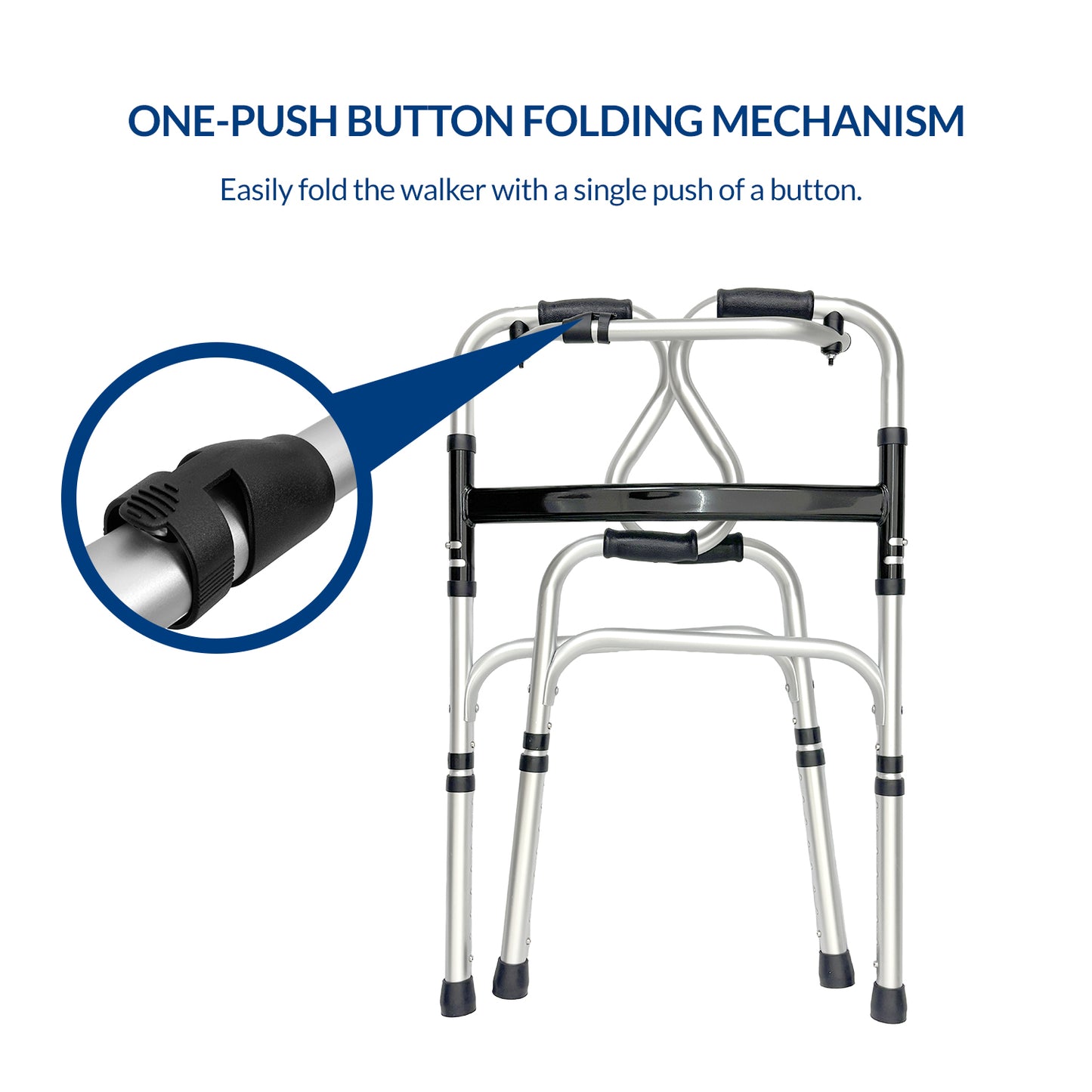 iCare AW111 Lightweight Aluminum Folding Walker with Adjustable Legs, Reciprocal Function and Anti-slip tips for stability and support