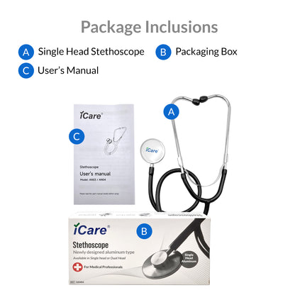 iCare AN03 Single head Aluminum Stethoscope with Soft Earbuds and Flexible Tubing