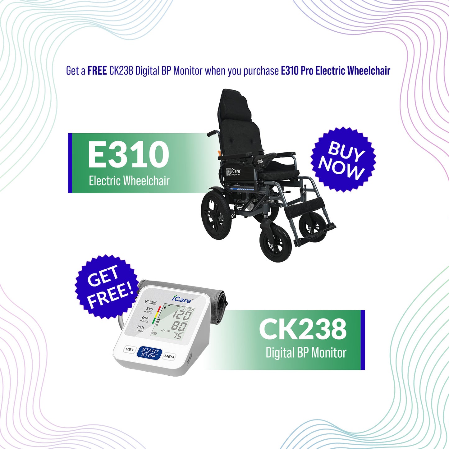 iCare® E310 Pro New Model Electric Wheelchair HEAVY DUTY (110kg Load Limit, 50kg Wheelchair Weight)