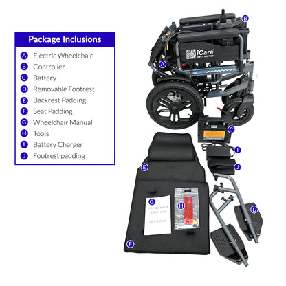 iCare® E310 Pro New Model Electric Wheelchair HEAVY DUTY (110kg Load Limit, 50kg Wheelchair Weight)