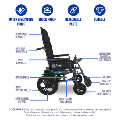 iCare® E310 Pro New Model Electric Wheelchair HEAVY DUTY (110kg Load Limit, 50kg Wheelchair Weight)