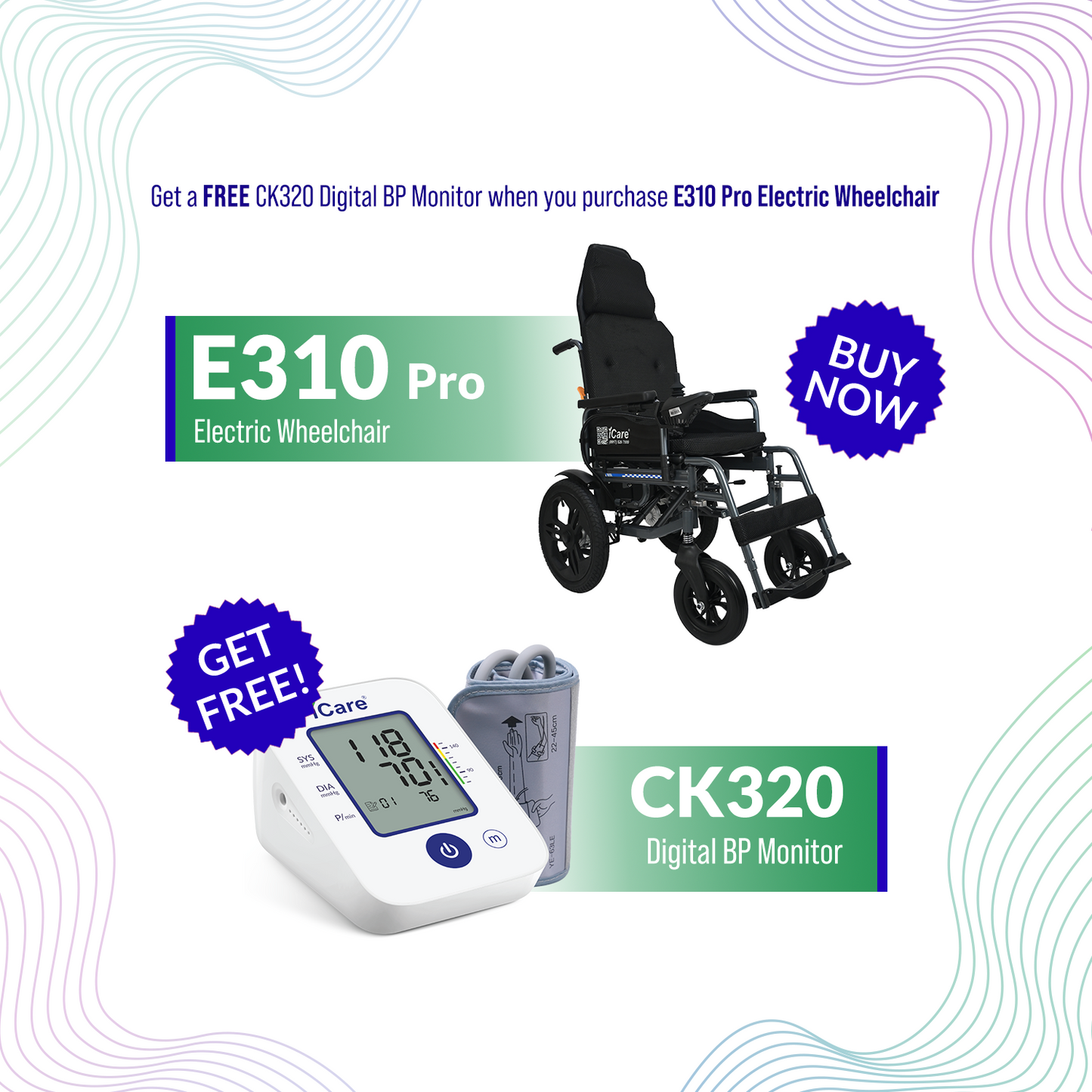 iCare® E310 Pro New Model Electric Wheelchair HEAVY DUTY (110kg Load Limit, 50kg Wheelchair Weight)