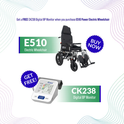 iCare® E510 Power New Model Reclinable Electric Wheelchair(100kg Load Limit, 50kg Wheelchair Weight)