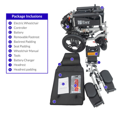 iCare® E510 Power New Model Adjustable Electric Wheelchair(110kg Load Limit, 50kg Wheelchair Weight)