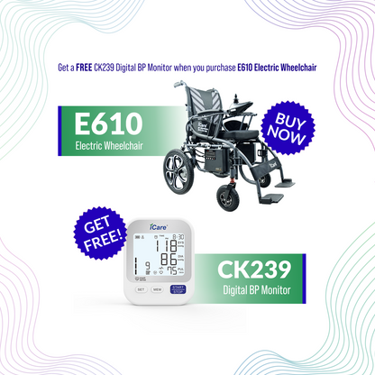 iCare® E610 Max Electromagnetic Brake Wheelchair Heavy Duty 16" for Disabled and Elderly People (110kg Load Limit, 52kg Wheelchair Weight)
