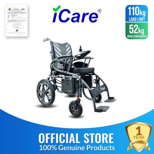 iCare® E610 Max Electromagnetic Brake Wheelchair Heavy Duty 16" for Disabled and Elderly People (110kg Load Limit, 52kg Wheelchair Weight)