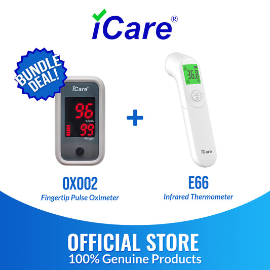 iCare Bundle Deal 11 OX002 Oximeter + E66 Infrared Thermometer, fingertip Pulse Oximeter with Infrared Forehead Thermometer Bundle (Copy)