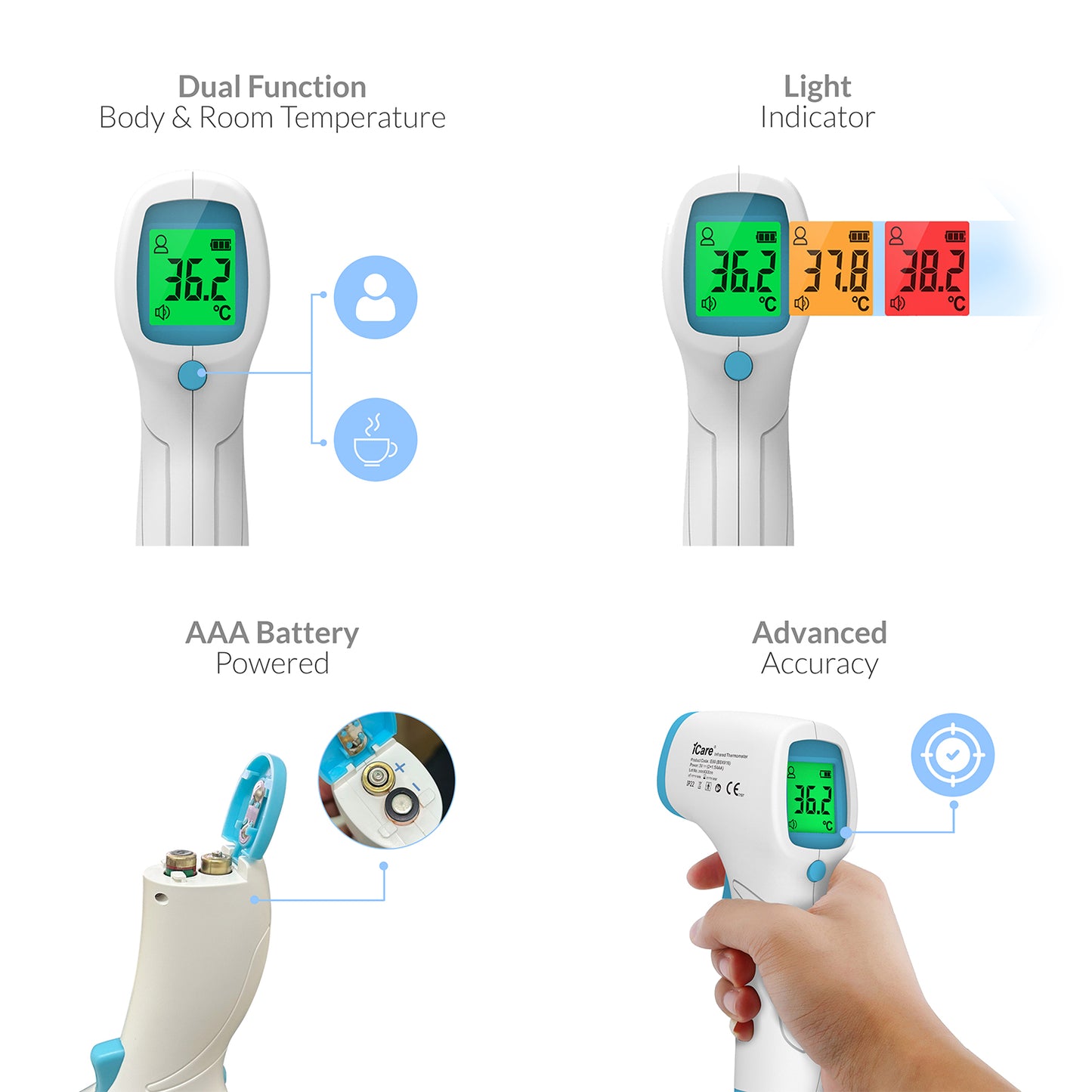 iCare Bundle Deal 10 OX002 Oximeter + E69 Infrared Thermometer, fingertip Pulse Oximeter with Infrared Forehead Thermometer Bundle