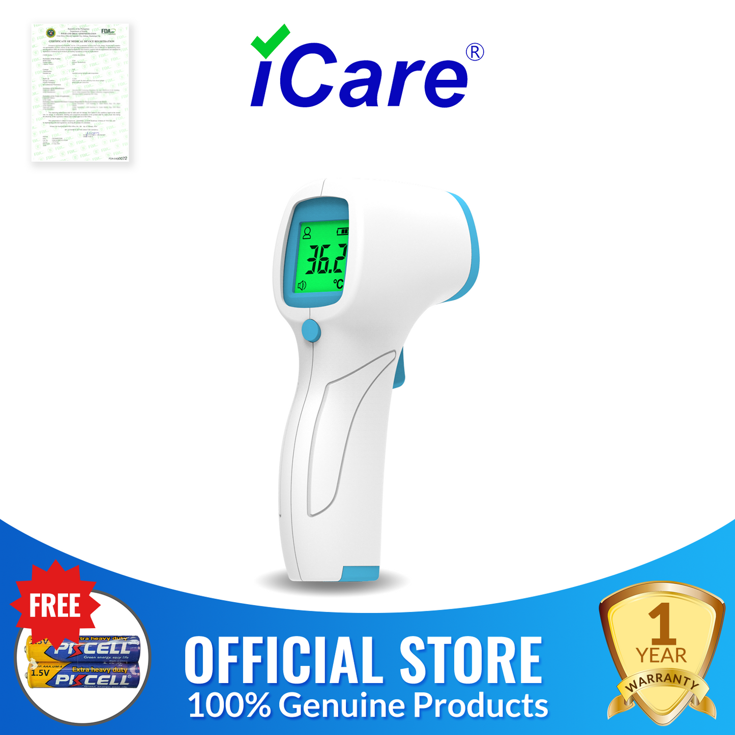 iCare® E69 Infrared Thermometer No Contact Forehead Thermometer with Fever Alarm