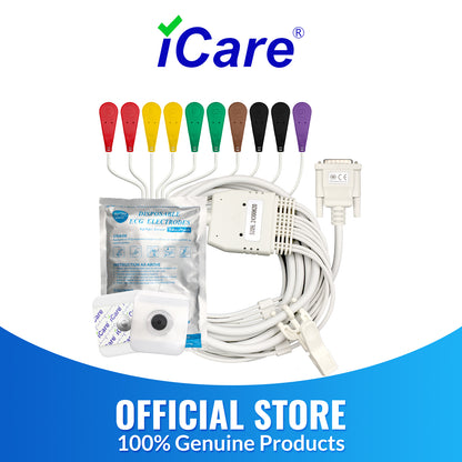iCare® ECG Cables(Snap Button Type) with 1pack ECG Electrode Pads