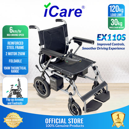 iCare EX110-S Steel Electric Wheelchair with Lead-Acid Battery
