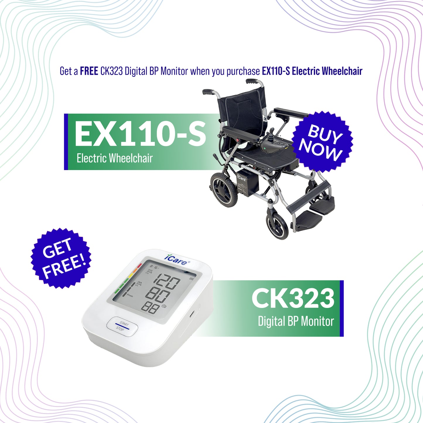 iCare EX110-S Steel Electric Wheelchair with Lead-Acid Battery