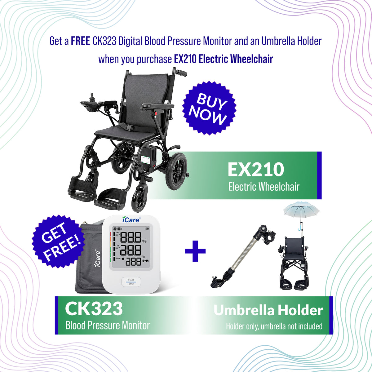 iCare EX210 Aluminum Electric Wheelchair with Lithium Battery