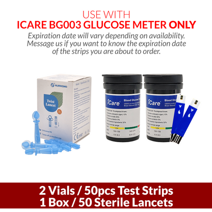 iCare BG003 50pcs Test Strips & 50pcs Lancets Compatible with  BG003 Blood Glucose Meter ONLY