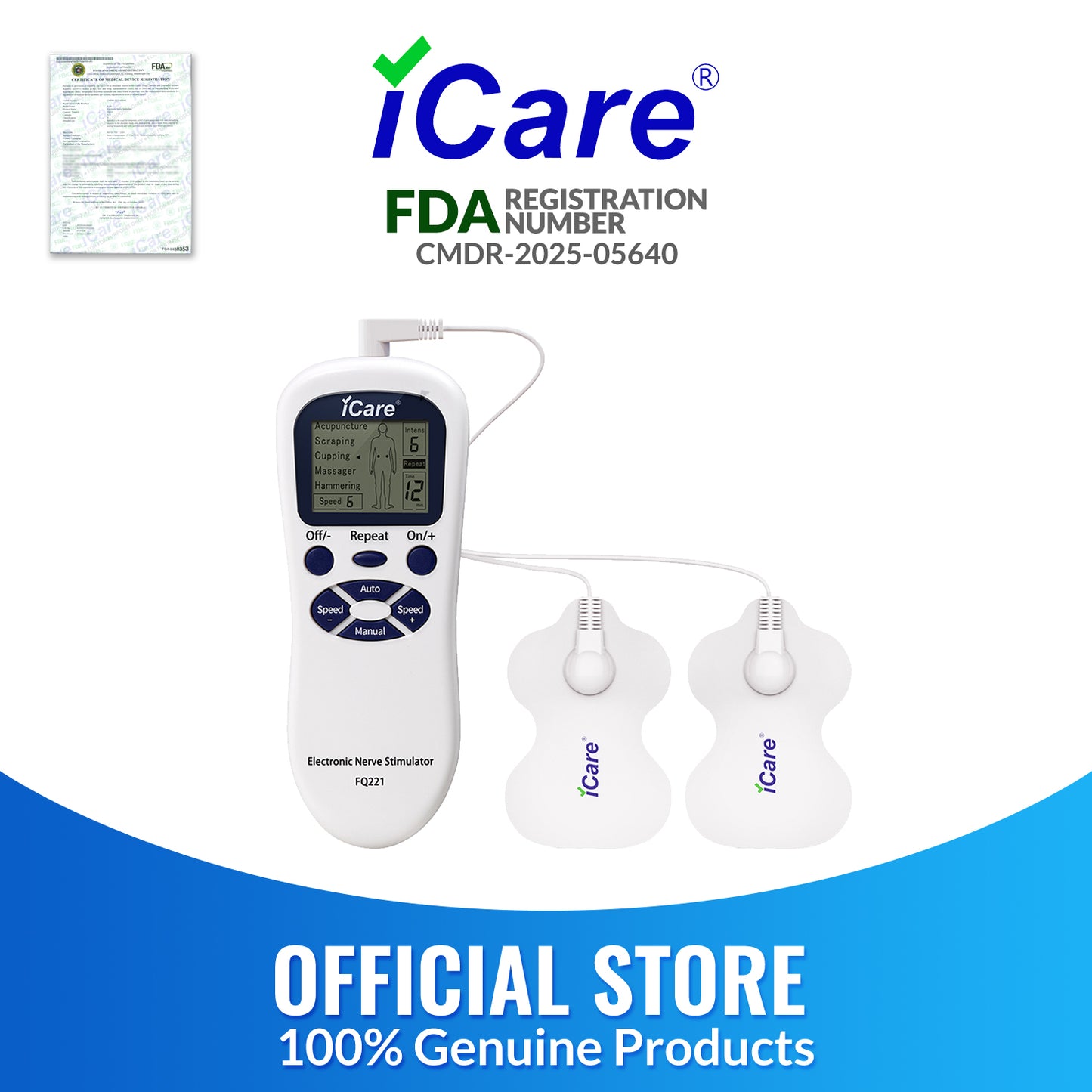 iCare® FQ221 Electronic Nerve Stimulator, 5 Modes, Automatic and Manual Function