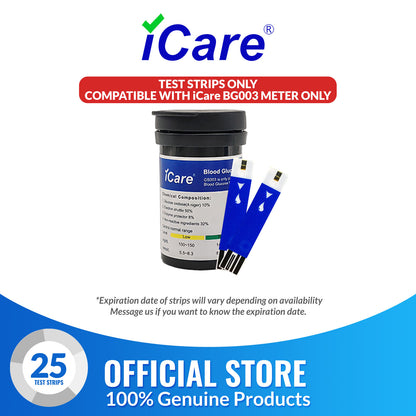 iCare 25pcs Blood Glucose Test Strips for iCare BG003 Blood Glucose Meter  Compatible with BG003 Blood Glucose Meter ONLY