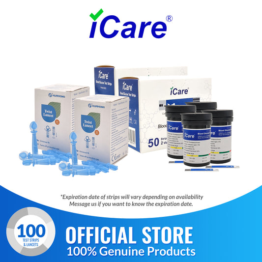 iCare BS003 100pcs Test Strips & 100pcs Lancets Compatible with BG003 Blood Glucose Meter ONLY