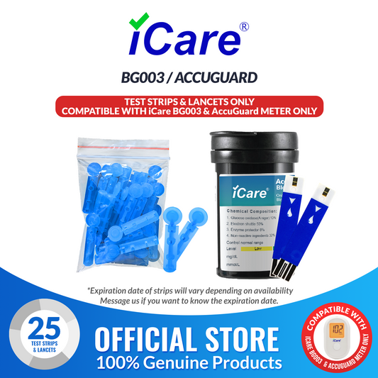 iCare AG-T25 25pcs Blood Glucose Test Strips & 25pcs Lancets for BG003 and AccuGuard Blood Glucose Meter
