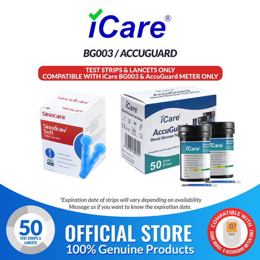 iCare AG-T50 50pcs Test Strips & 50pcs Lancets Compatible with  BG003 and AccuGuard Blood Glucose Meter ONLY