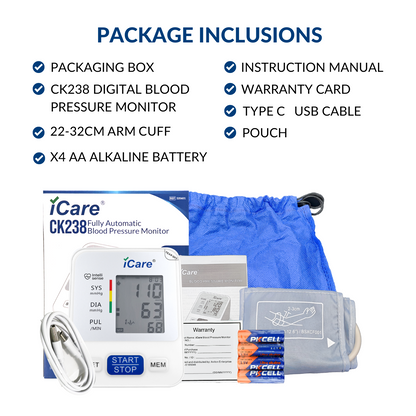 iCare® CK238 Automatic Digital Blood Pressure Monitor / Digital Sphygmomanometer  Small arm cuff 22-32cm
