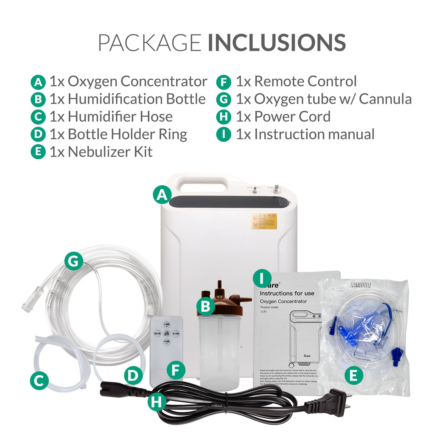 iCare LL51 Oxygen Concentrator with Atomizer up to 96% Oxygen Purity, 5L/min Flow Rate