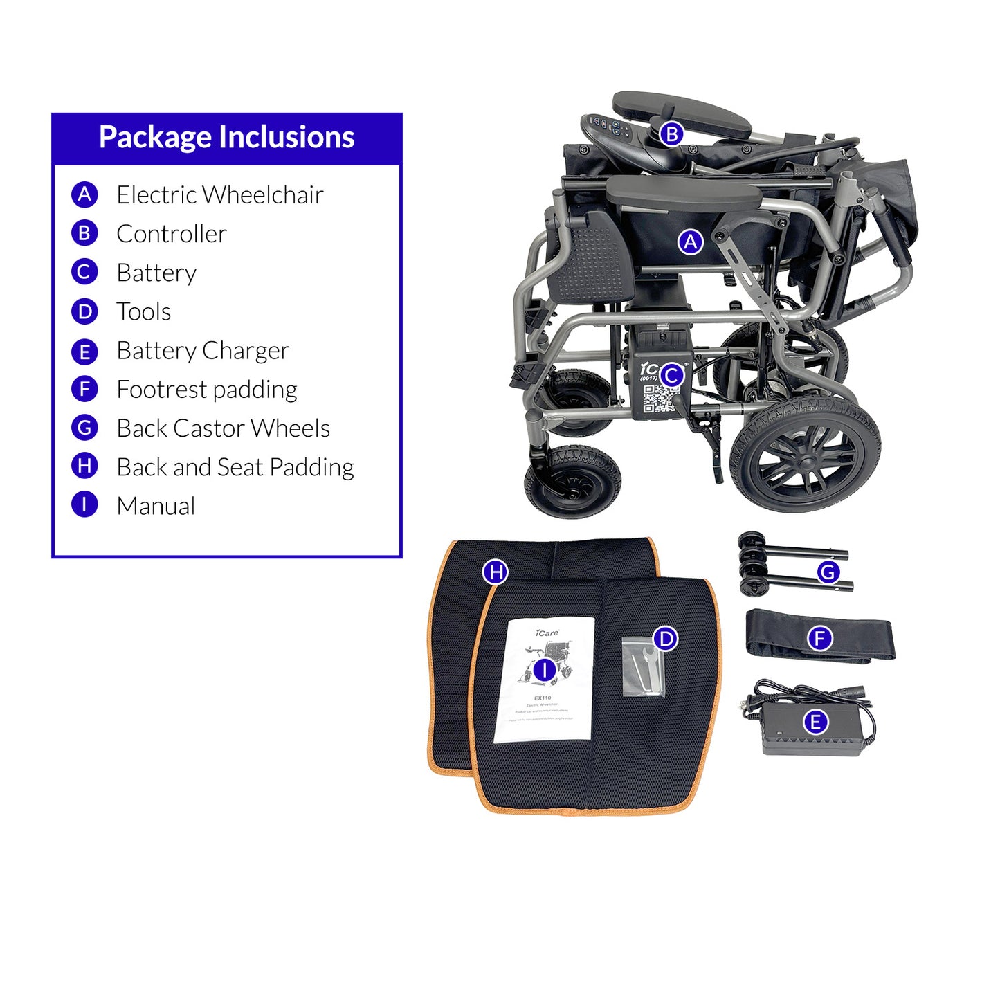 iCare EX110-Z Steel Electric Wheelchair with Lead-Acid Battery
