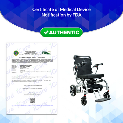 iCare® LUX860 Foldable Electric Wheelchair Aircraft-Grade Aluminum Frame (100kg Load Limit, 28kg Wheelchair Weight)