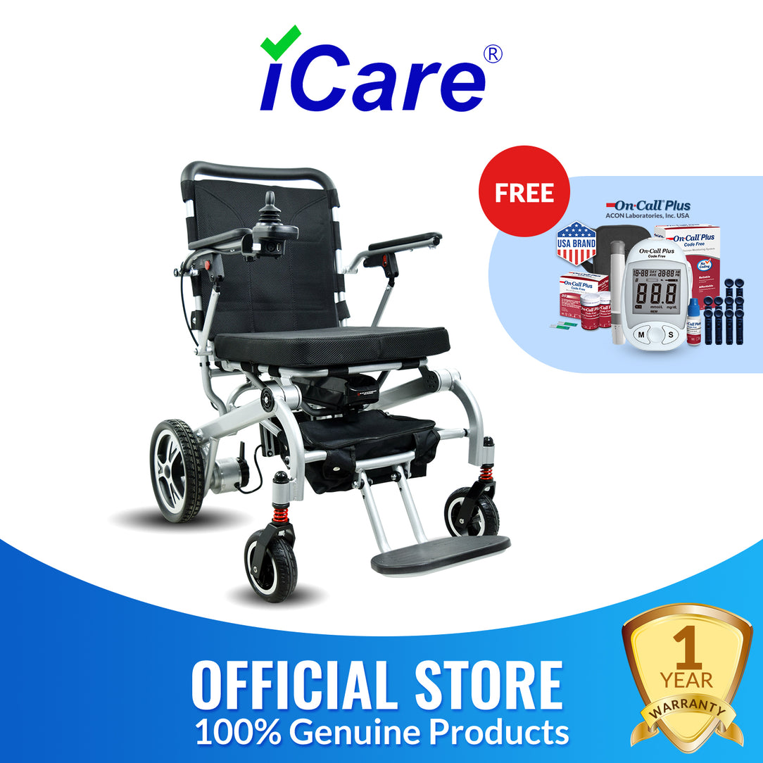 iCare® LUX860 Foldable Electric Wheelchair Aircraft-Grade Aluminum Frame (100kg Load Limit, 28kg Wheelchair Weight)